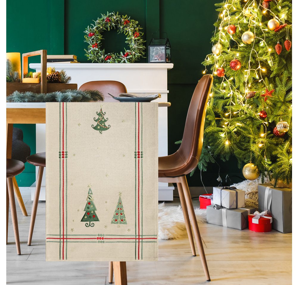 DecoHomeTextil Heimtextilmanufaktur Tischdecke Leinen Optik Christmas wasserabweisend, Weihnachten, Tanne, X-Mas, wasserabweisend von DecoHomeTextil Heimtextilmanufaktur