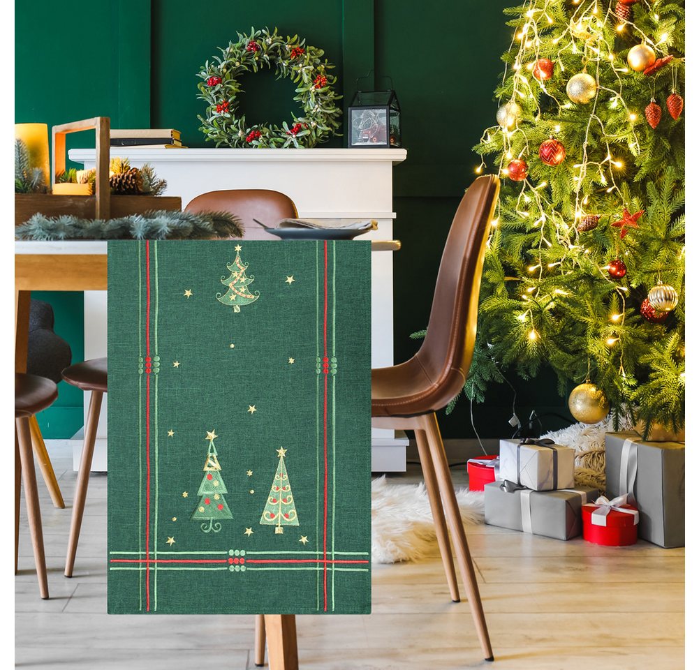 DecoHomeTextil Heimtextilmanufaktur Tischdecke Leinen Optik Christmas wasserabweisend, Weihnachten, Tanne, X-Mas, wasserabweisend von DecoHomeTextil Heimtextilmanufaktur