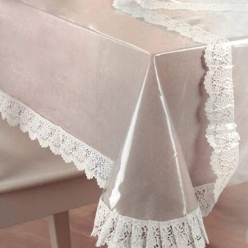 DecoHomeTextil Heimtextilmanufaktur Tischdecke Pey Glasklare Schutztischdecke Tischdecke weißer Vinylspitze 0,15mm von DecoHomeTextil Heimtextilmanufaktur