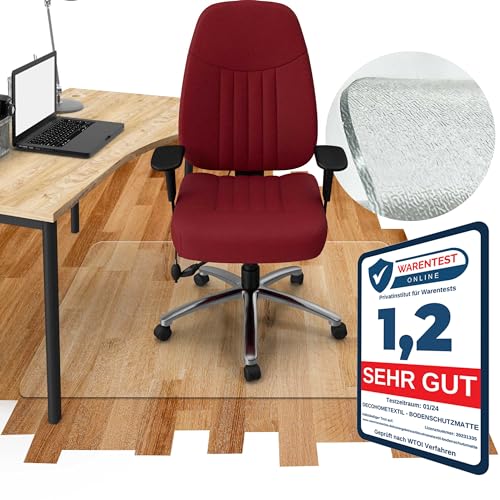 Geruchsneutrale Komfort Bodenschutzmatte Bürostuhl Unterlage mit abgeschrägter V-Kante Eckig 100 x 100 cm transparent Antirutsch Stuhlunterlage Abwaschbar von DecoHomeTextil Heimtextilmanufaktur