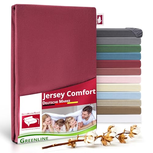 Greenline Spannbettlaken Premium Jersey aus 100% Baumwolle Bordeaux Rot Doppelpack (2X) 140-160x200 cm bis zu 30 cm auch für Boxspringbetten, Spannbetttuch von DecoHomeTextil Heimtextilmanufaktur