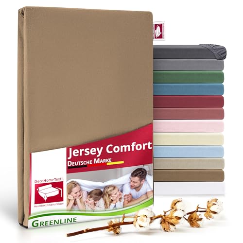 Greenline Spannbettlaken Premium Jersey aus 100% Baumwolle Greenline Taupe Braun 140-160x200 cm bis zu 30 cm auch für Boxspringbetten, Spannbetttuch Greenline Spannbettlaken Premium Jersey aus 100% Baumwolle Greenline Taupe Braun 140-160x200 cm bis zu 30 cm auch für Boxspringbetten, Spannbetttuch von DecoHomeTextil Heimtextilmanufaktur