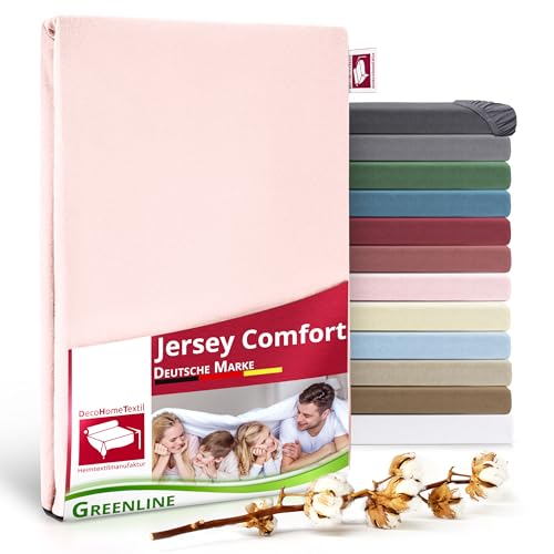 Greenline Spannbettlaken Premium Jersey aus 100% Baumwolle Rosa 140-160x200 cm bis zu 30 cm auch für Boxspringbetten, Spannbetttuch von DecoHomeTextil Heimtextilmanufaktur