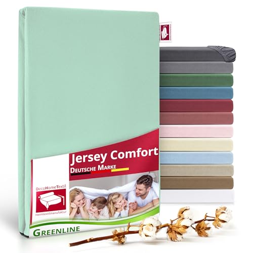Greenline Spannbettlaken Premium Jersey aus 100% Baumwolle Salbeigrün Doppelpack (2X) 90-100x200 cm bis zu 30 cm auch für Boxspringbetten, Spannbetttuch von DecoHomeTextil Heimtextilmanufaktur