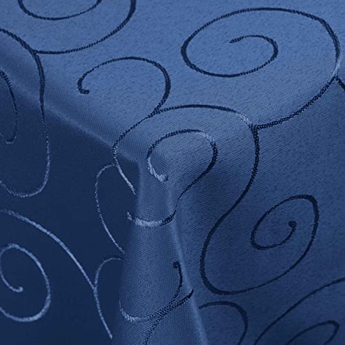 Kringel/Circle Tafeldecke Form, Größe & Farbe wählbar- Eckig 130 x 360 cm - Dunkelblau Damast Tischdecke von DecoHomeTextil Heimtextilmanufaktur