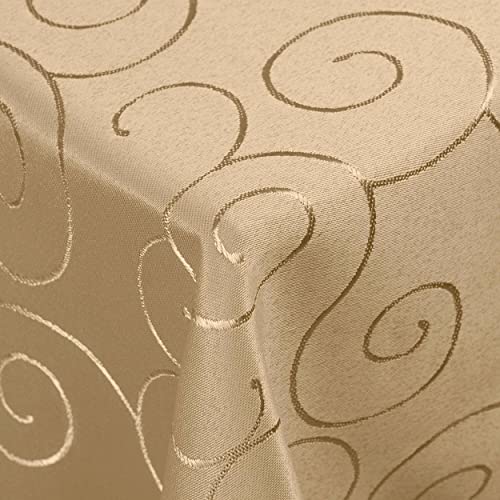 Kringel/Circle Tafeldecke Form, Größe & Farbe wählbar- Eckig 130 x 360 cm - Nougat/Beige/Hellbraun Damast Tischdecke von DecoHomeTextil Heimtextilmanufaktur