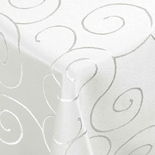 Kringel/Circle Tafeldecke Form, Größe & Farbe wählbar- Eckig 130 x 360 cm - Weiss Damast Tischdecke von DecoHomeTextil Heimtextilmanufaktur