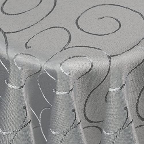 Kringel/Circle Tafeldecke Form, Größe & Farbe wählbar- Oval 160 x 360 cm - Hellgrau Damast Tischdecke von DecoHomeTextil Heimtextilmanufaktur