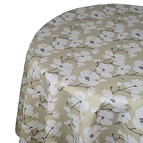 Meterware Tischdecke Stofftischdecke Größe wählbar 100% Baumwolle Sapporo Beige Rund 80 cm Gartentischdecke abwaschbar von DecoHomeTextil Heimtextilmanufaktur