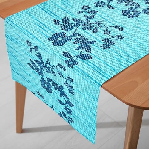 DecoHomeTextil Heimtextilmanufaktur Miami Tischläufer Tablerunner Breite 40 cm Länge und Farbe wählbar Sunrise Aquablau 40 x 180 cm von DecoHomeTextil Heimtextilmanufaktur