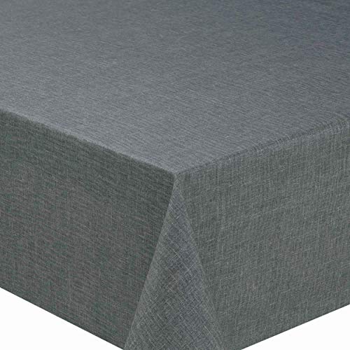 PEY Meterware Stoff Tischdecke Leinenstruktur Lotus Effekt Abwaschbar Anthrazit Grau An Breite & Länge wählbar 130 x 130 cm von DecoHomeTextil Heimtextilmanufaktur