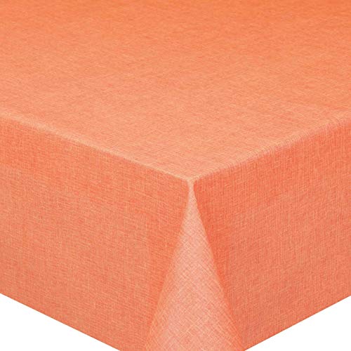 PEY Meterware Stoff Tischdecke Leinenstruktur Lotus Effekt Abwaschbar Orange Breite & Länge wählbar 90 x 180 cm von DecoHomeTextil Heimtextilmanufaktur