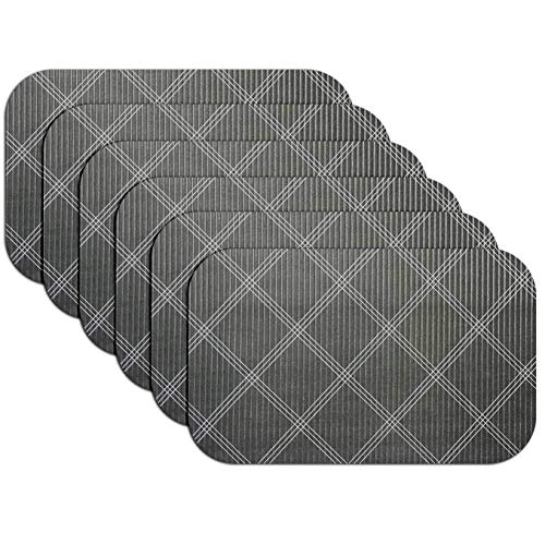 Platzmatten Tischmatten Tischset Platzset ca. 2mm dick 30 x 45 cm 6er Set Farbe & Form wählbar Eckig in Karo Grau abwaschbar Hitzebeständig Rutschhemmend von DecoHomeTextil Heimtextilmanufaktur