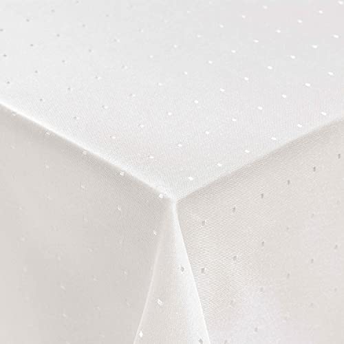 Punkte Muster Optik Tischdecke Größe, Form und Farbe wählbar Eckig 110 x 180 cm Weiß Damast Tafeldecke Pflegeleicht von DecoHomeTextil Heimtextilmanufaktur