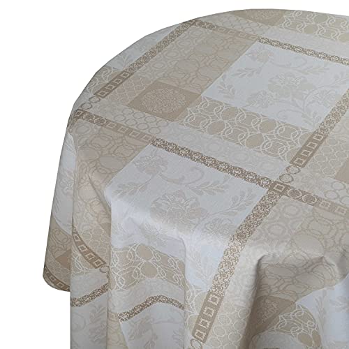 Textile Tischdecke Meterware Stofftischdecke Größe und Farbe wählbar Torino Creme Beige Rund 120 cm Lotus Effekt von DecoHomeTextil Heimtextilmanufaktur