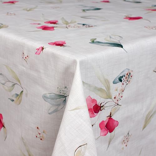 Tischdecke 100% Polyester mit Overlock Rand Klassik Blumen Rechteckig 110 x 80 cm mit Lotus-Effekt Tischwäsche von DecoHomeTextil Heimtextilmanufaktur