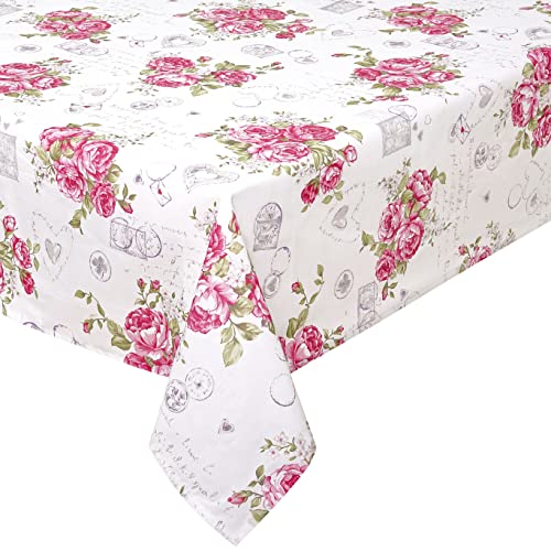 Tischdecke Stofftischdecke aus 100% Baumwolle mit Paspelband Rund 140 cm Alexandria rosa Gartentischdecke Wasserabweisend von DecoHomeTextil Heimtextilmanufaktur