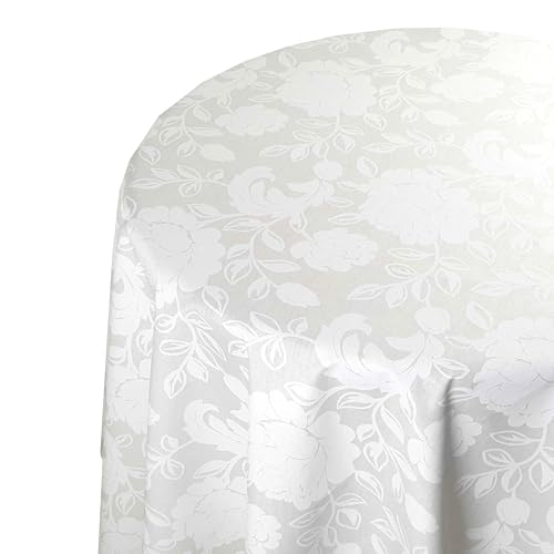 Tischdecke Stofftischdecke aus 100% Baumwolle mit Paspelband Rund 140 cm Verona Rose Weiß Gartentischdecke Wasserabweisend von DecoHomeTextil Heimtextilmanufaktur