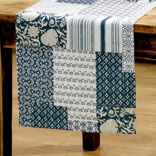Tischdecke Stofftischdecke aus 100% Baumwolle mit Saumrand Eckig 130 x 160 cm Delphi blau Gartentischdecke Wasserabweisend von DecoHomeTextil Heimtextilmanufaktur