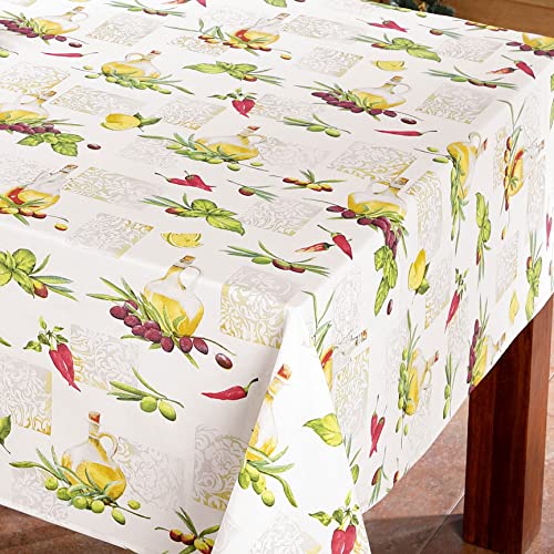 Tischdecke Stofftischdecke aus Mischgewebe mit Saumrand Eckig 110 x 140 cm Olympia beige Gartentischdecke Wasserabweisend von DecoHomeTextil Heimtextilmanufaktur