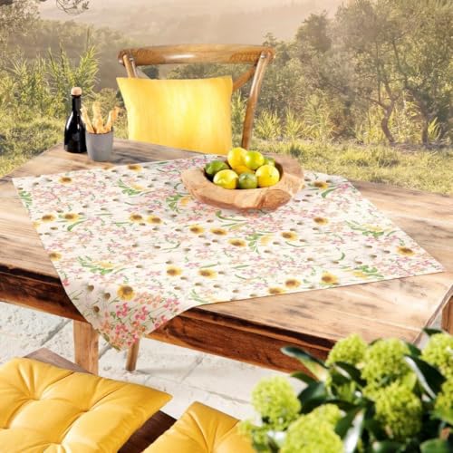 Tischdecke Stofftischdecke aus Mischgewebe mit Saumrand Eckig 80 x 80 cm Blumen Bunt Gartentischdecke Wasserabweisend von DecoHomeTextil Heimtextilmanufaktur