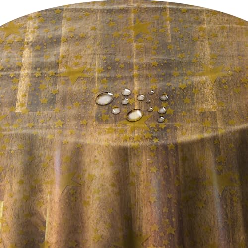 Transparente Folie Tischdecke Tischfolie Schutzfolie mit Muster Sterne Gold Oval 130 x 220 cm abwaschbar von DecoHomeTextil Heimtextilmanufaktur