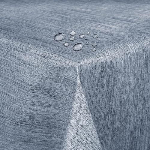 Wachstuch Robuste Leinen Prägung Pro RUND OVAL ECKIG Breite & Länge wählbar Blau Eckig 120 x 400 cm abwaschbare Tischdecke Gartentischdecke von DecoHomeTextil Heimtextilmanufaktur