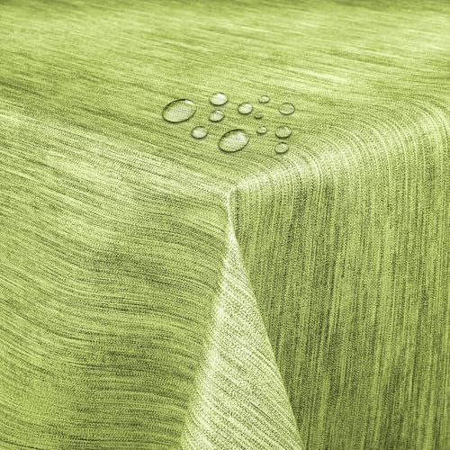 Wachstuch Robuste Leinen Prägung Pro RUND OVAL ECKIG Breite & Länge wählbar Grün Eckig 140 x 160 cm abwaschbare Tischdecke Gartentischdecke von DecoHomeTextil Heimtextilmanufaktur