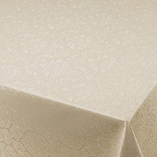 Wachstuch Wachstischdecke Gartentischdecke Tischdecke Blumen Relief Creme Beige Geprägt Breite & Länge wählbar 90 x 100 cm abwaschbar von DecoHomeTextil Heimtextilmanufaktur
