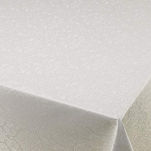 Wachstuch Wachstischdecke Gartentischdecke Tischdecke Blumen Relief Weiß Geprägt Breite & Länge wählbar 100 x 300 cm abwaschbar von DecoHomeTextil Heimtextilmanufaktur
