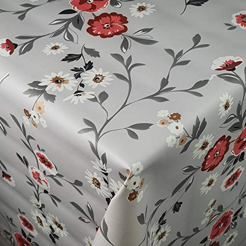 Wachstuch Wachstischdecke Tischdecke Breite und Länge wählbar Betsy Blumen Grau Eckig 80 x 110 cm abwaschbar Gartentsichdecke von DecoHomeTextil Heimtextilmanufaktur