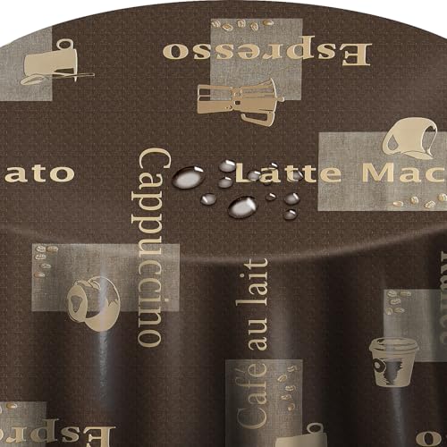 Wachstuch Wachstischdecke Tischdecke Farbe und Größe wählabar Cappuccino Braun Rund 130 cm abwaschbar Gartentischdecke von DecoHomeTextil Heimtextilmanufaktur
