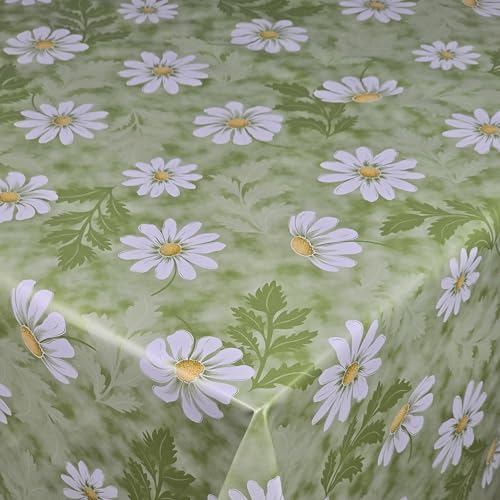 Wachstuch Wachstischdecke Tischdecke Gänseblümchen Grün Rechteckig 120 x 300 cm abwischbar von DecoHomeTextil Heimtextilmanufaktur