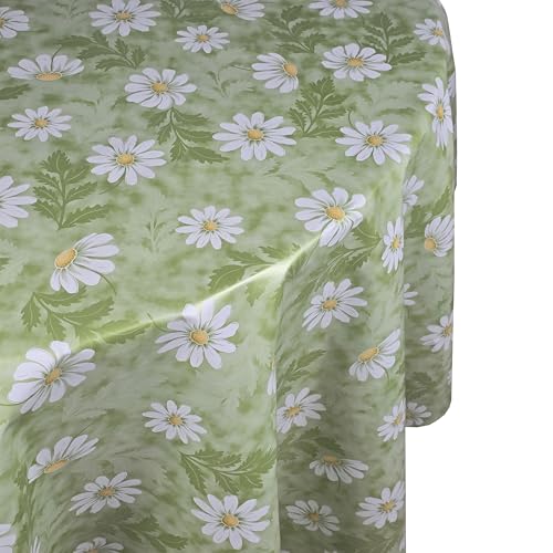 Wachstuch Wachstischdecke Tischdecke Gänseblümchen Grün Rund 80 cm abwischbar von DecoHomeTextil Heimtextilmanufaktur