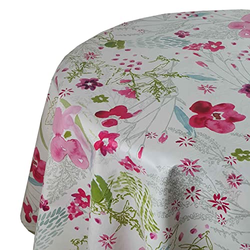 Wachstuch Wachstischdecke Tischdecke Gartentischdecke Farbe und Größe wählbar Bloom Blume Pink Oval ca. 140 x 160 cm abwaschbare Wachstuchtischdecke von DecoHomeTextil Heimtextilmanufaktur
