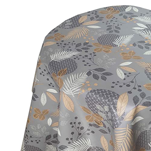 Wachstuch Wachstischdecke Tischdecke Gartentischdecke Farbe und Größe wählbar Liebesleiter Farn Pflanze Grau Rund 110 cm abwaschbare Wachstuchtischdecke von DecoHomeTextil Heimtextilmanufaktur
