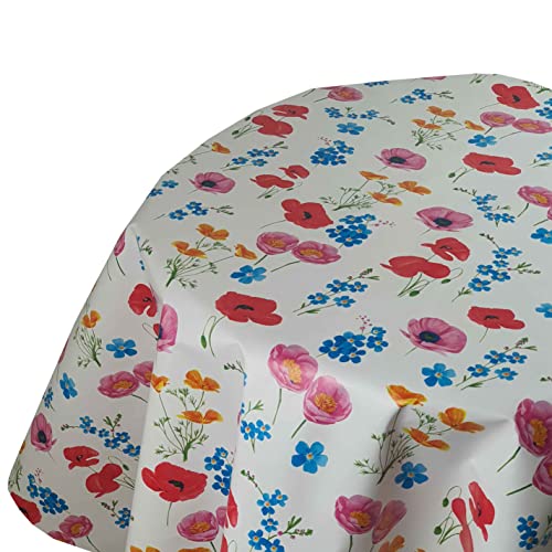 Wachstuch Wachstischdecke Tischdecke Gartentischdecke Farbe und Größe wählbar Windröschen Anomone Weiß Oval 130 x 160 cm abwaschbare Wachstuchtischdecke von DecoHomeTextil Heimtextilmanufaktur