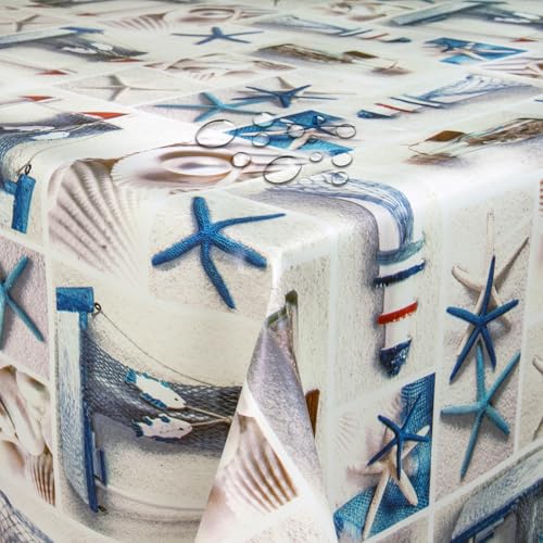 Wachstuch Wachstischdecke Tischdecke Gartentischdecke Größe wählbar Seestern Eckig 130 x 320 cm abwaschbar von DecoHomeTextil Heimtextilmanufaktur