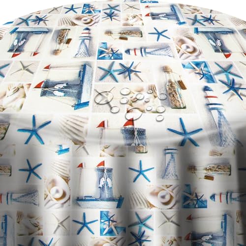 Wachstuch Wachstischdecke Tischdecke Gartentischdecke Größe wählbar Seestern Oval 130 x 200 cm abwaschbar von DecoHomeTextil Heimtextilmanufaktur