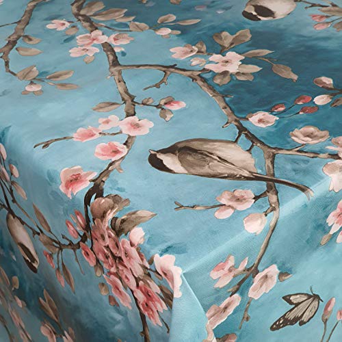 Wachstuch Wachstischdecke Tischdecke Gartentischdecke Vogel Spatz Türkis Größe wählbar 140 x 300 cm Eckig abwaschbar von DecoHomeTextil Heimtextilmanufaktur