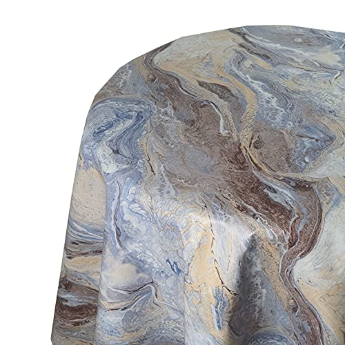 Wachstuch Wachstischdecke Tischdecke Größe und Muster wählbar Ebru Art Aquarell Braun Blau Rund 110 cm abwaschbar Gartentischdecke von DecoHomeTextil Heimtextilmanufaktur
