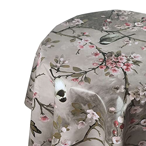 Wachstuch Wachstischdecke Tischdecke Größe und Muster wählbar Vogel Spatz Grau Beige Oval ca. 140 x 200 cm abwaschbar Gartentischdecke von DecoHomeTextil Heimtextilmanufaktur