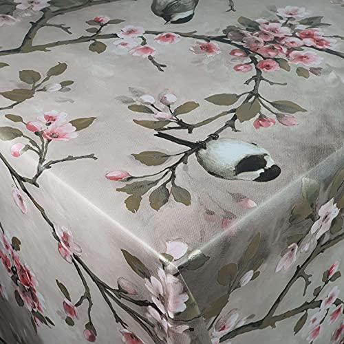 Wachstuch Wachstischdecke Tischdecke Größe wählbar Vogel Spatz Grau Beige Eckig 120 x 200 cm abwaschbar Gartentsichdecke von DecoHomeTextil Heimtextilmanufaktur