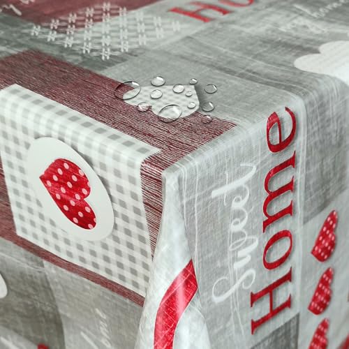 Wachstuch Wachstischdecke Tischdecke Herzen Sweet Home Grau Rechteckig 120 x 220 cm abwischbar von DecoHomeTextil Heimtextilmanufaktur