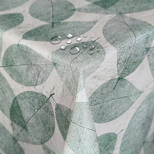 Wachstuch Wachstischdecke Tischdecke Kleine Blätter Grün Rechteckig 130 x 160 cm abwischbar von DecoHomeTextil Heimtextilmanufaktur