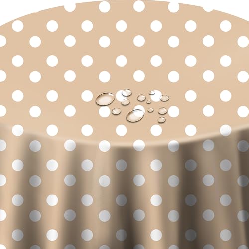 Wachstuch Wachstischdecke Tischdecke Punkte Beige Rund 100 cm abwischbar von DecoHomeTextil Heimtextilmanufaktur