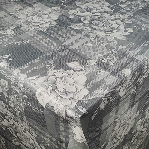 Wachstuch Wachstischdecke Tischdecke Robust Grau Karo Blumen Eckig 140 x 220 cm Gartentischdecke abwaschbar von DecoHomeTextil Heimtextilmanufaktur