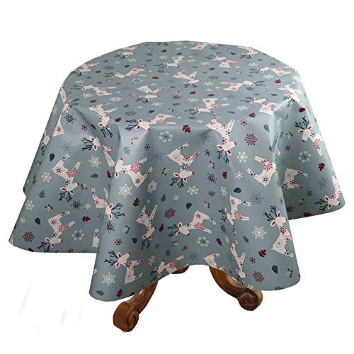 Wachstuch Wachstischdecke Tischdecke Weihnachten Blau Rentier Oval 140 x 240 cm abwaschbar Weihnachtstischdecke von DecoHomeTextil Heimtextilmanufaktur