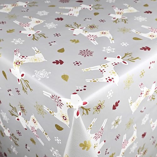 Wachstuch Wachstischdecke Tischdecke Weihnachten Grau Rentier Eckig 140 x 340 cm abwischbar Weihnachtstischdecke von DecoHomeTextil Heimtextilmanufaktur