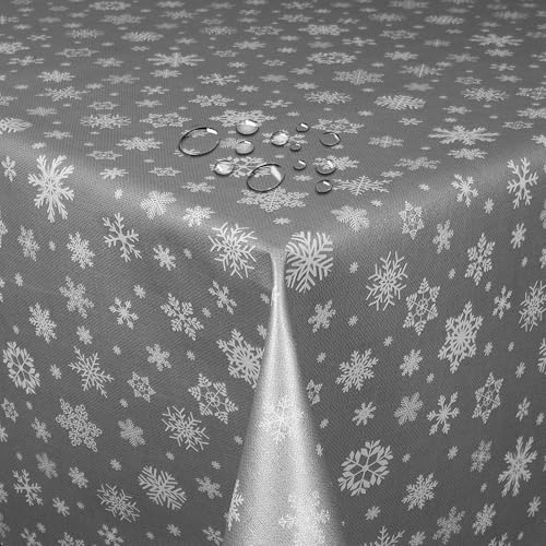 Wachstuch Wachstischdecke Tischdecke Weihnachtstischdecke Größe wählbar Weihnachten Schneeflocken Silber Eckig 140 x 160 cm abwaschbar von DecoHomeTextil Heimtextilmanufaktur
